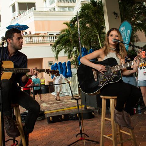 Maren Morris performs poolside at the Pink Shell Beach Resort. 